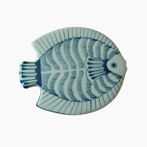 Knobler Hand Painted Ceramic Fish Trivet made in Thailand Vintage Blue & White